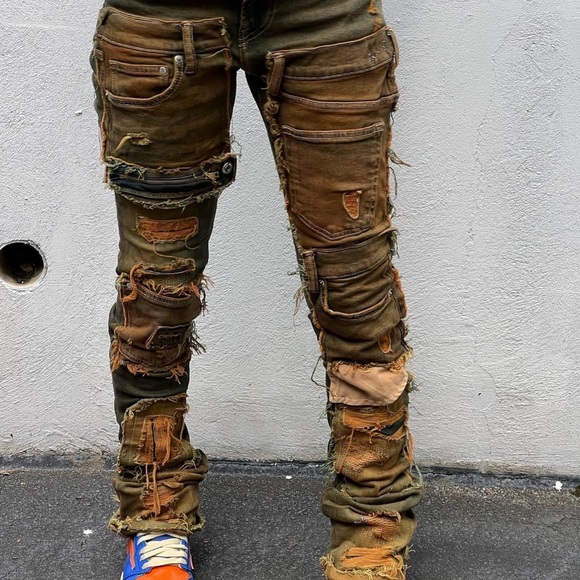 Custom Denim Distressed Jeans .